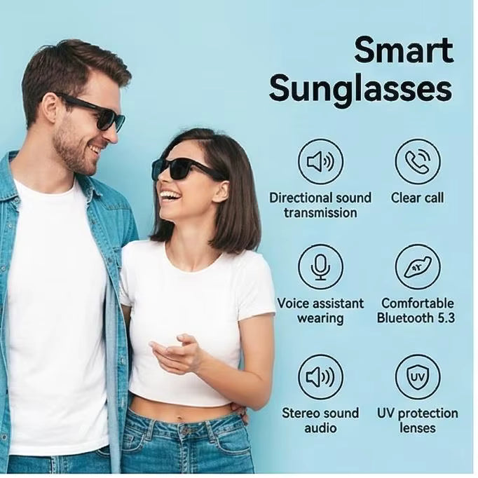 Lunettes intelligentes IA noires avec traduction en temps réel et design étanche moderne