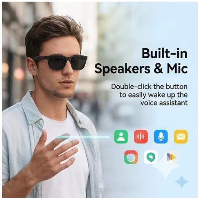 Lunettes Intelligentes IA noires avec appels, traduction en temps réel et design étanche moderne