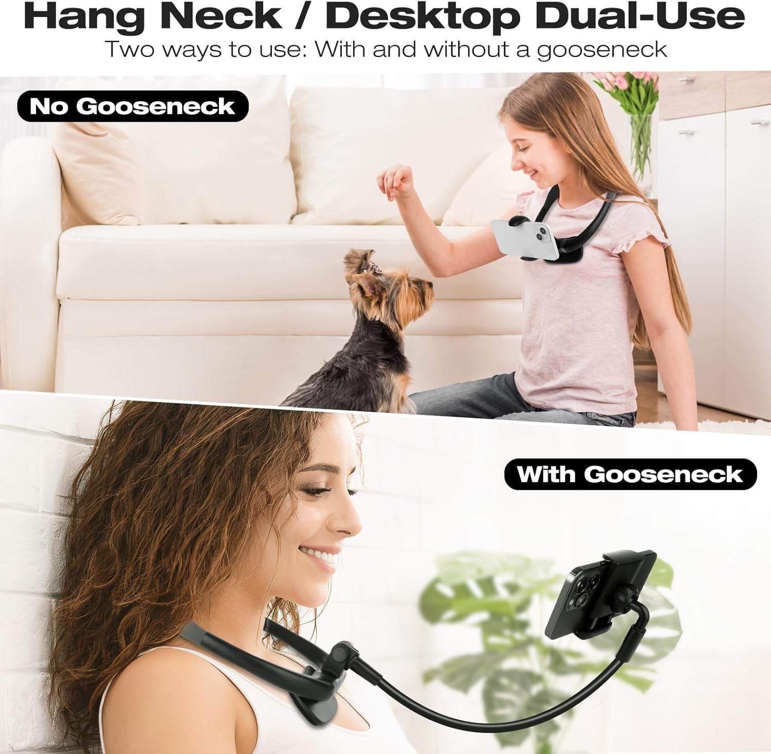 Black silicone first person shooting phone holder clamp with short and long pole options
